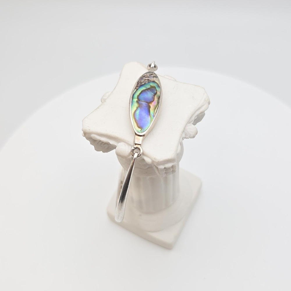 Vtg Signed Mother of Pearl Bracelet 925 Sterling Silver Abalone Shell Clasp 7"‎